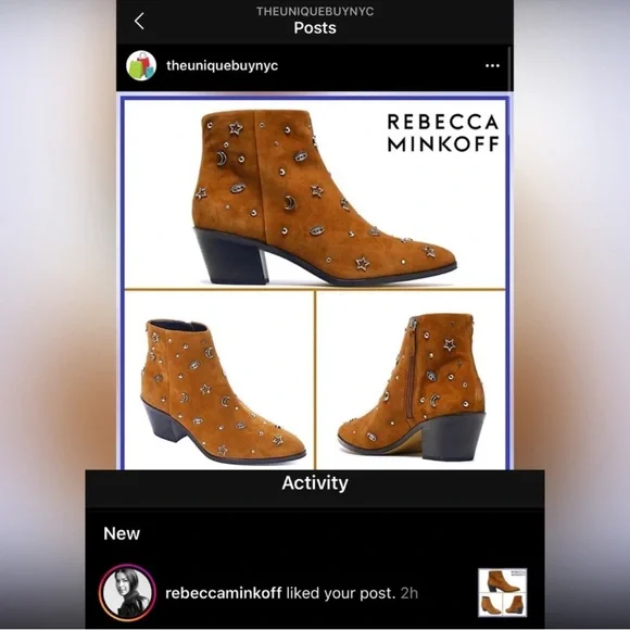 Rebecca Minkoff Lizzie Celestial Brown Suede Studded Bootie Boot